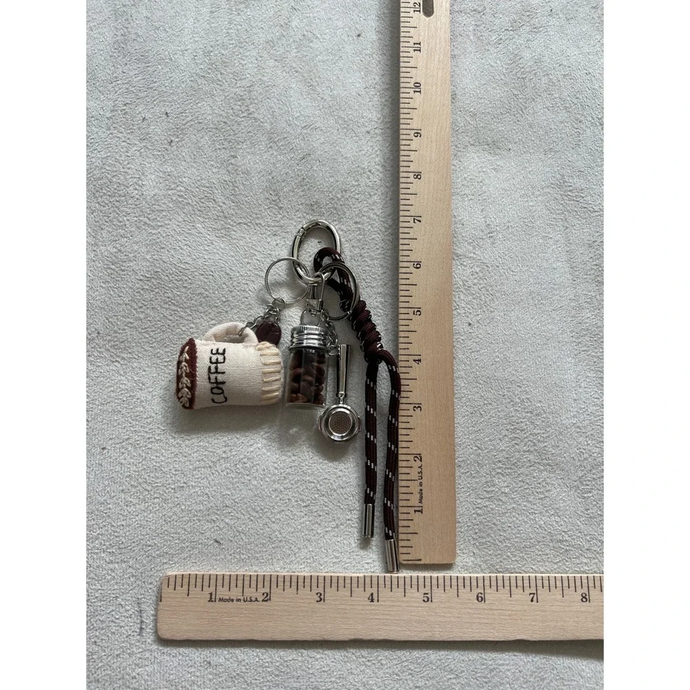 Coffee Barista Keychain Charm Brown Paracord Mug Portafilter Bean Jar Accessory - Picture 5 of 10